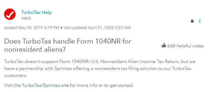 us turbotax 1040NR form for nonresident aliens