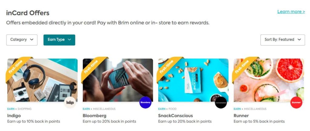 brim rewards first time inCard offers