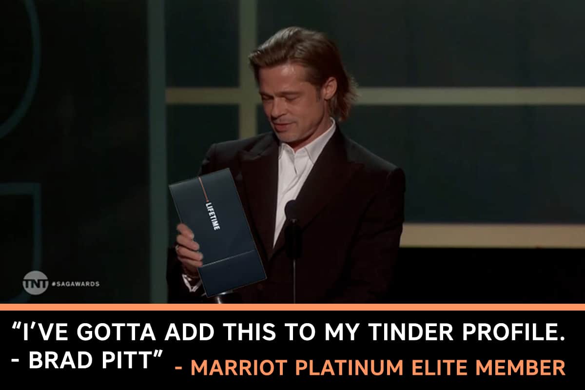Marriott Bonvoy elite status Brad Pitt acceptance speech meme