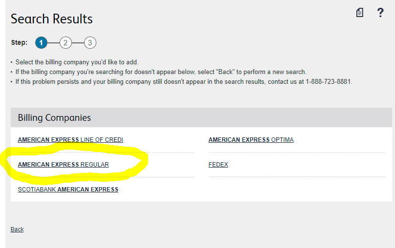 simplii financial bill pay search results for amex