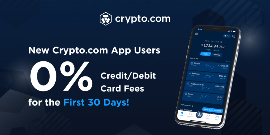 crypto.com 0% fees for 30 days promo image