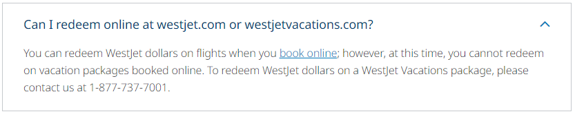 can i redeem westjet dollars online question