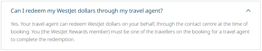 westjet can i redeem westjet dollars through travel agent question