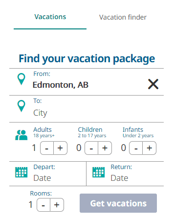 westjet vacation search tool