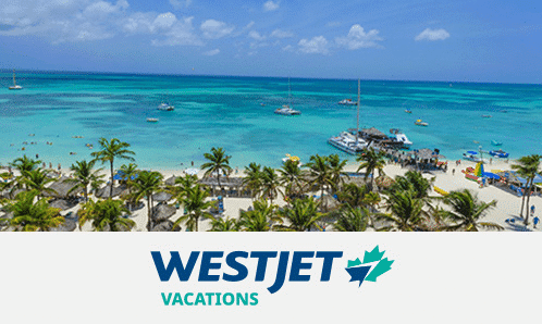 westjet vacations logo with beach