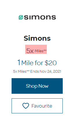 simons 5x miles air miles shops