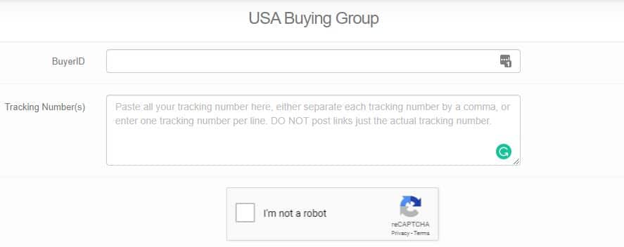 USA Buying Group enter tracking number
