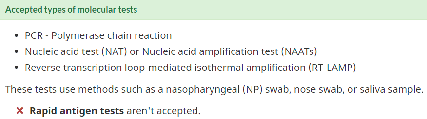 acceptable types of covid 19 tests to return to canada