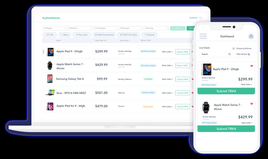 Buy For Me Retail dashboard on desktop and mobile app