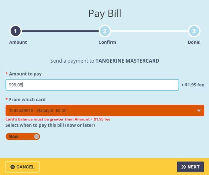 PayPower bill payment to credit card for $998.05 with a $1.95 fee.