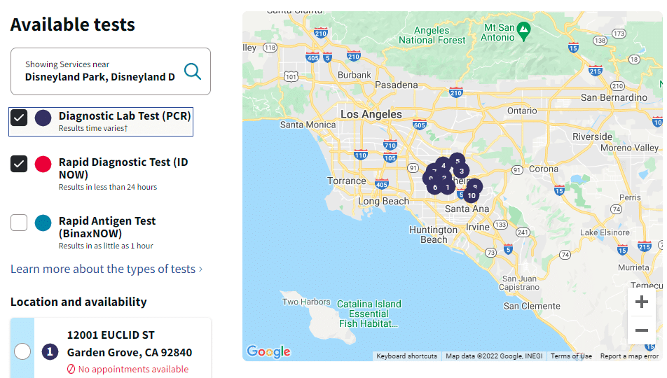 walgreens covid drive thru testing availability map