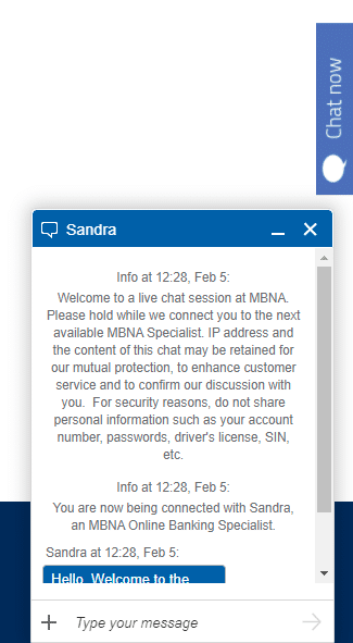 mbna cancel credit card via live chat
