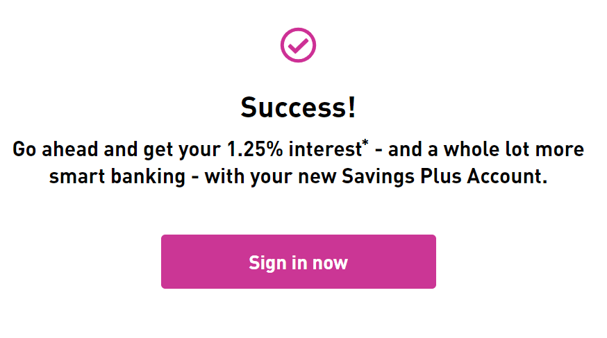 EQ Bank sign up success message