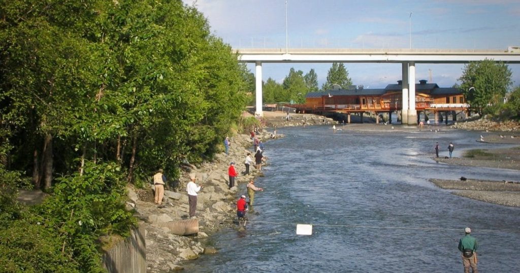 Salmon fishing at Ship Creek in Anchorage, Alaska