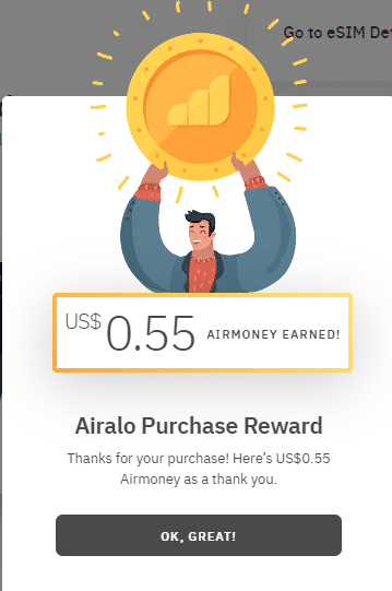 airalo airmoney purchase reward rebate