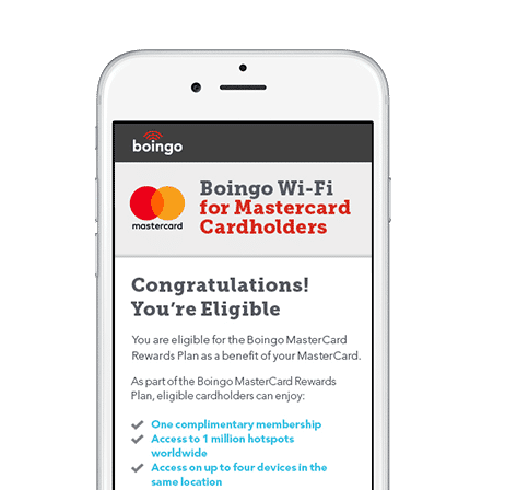 Boingo Wi-Fi for Mastercard Cardholders - complimentary free Wifi on Westjet and other select airlines