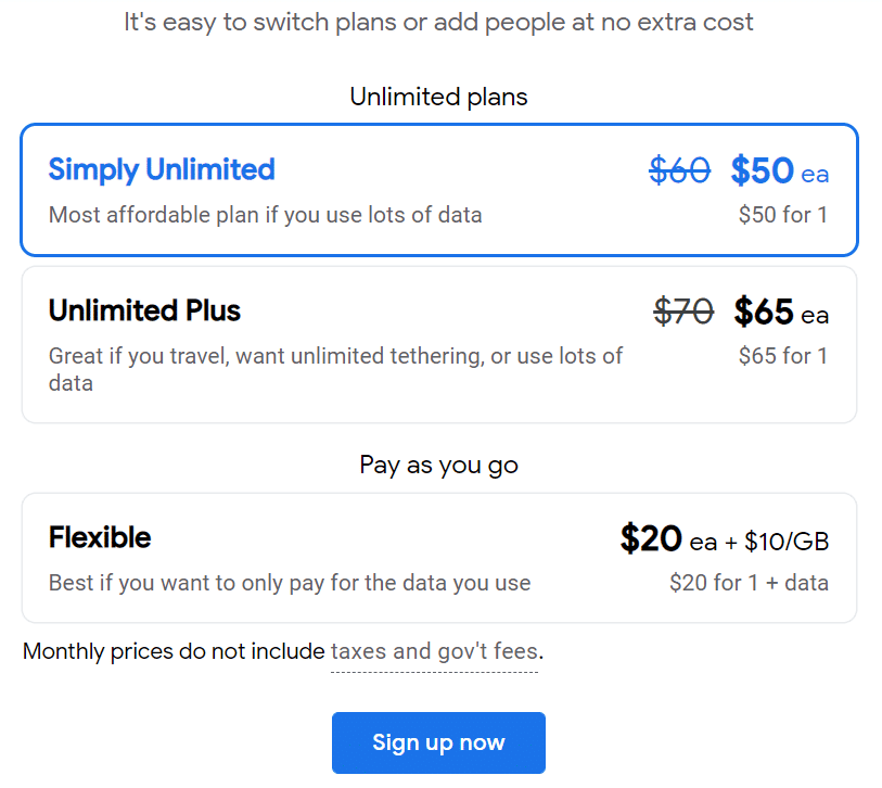 google fi data only plan