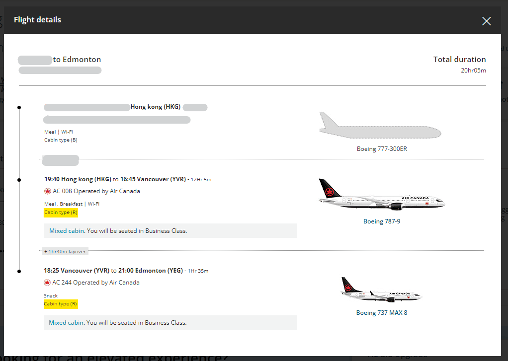 Air Canada R and N class upgrades