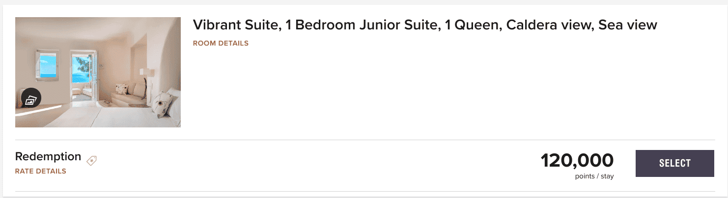 Marriott Bonvoy Santorini Mystique Junior Suite booking page