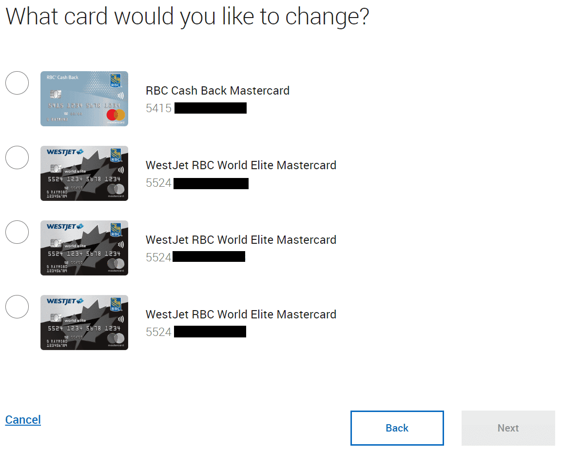 rbc product switch credit card selection