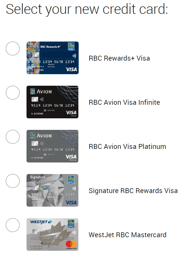 rbc product switch new credit card selection