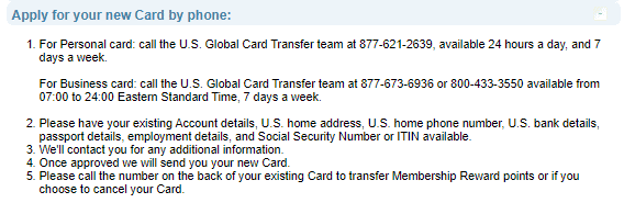 Amex Global Transfer to the USA apply by phone instructions