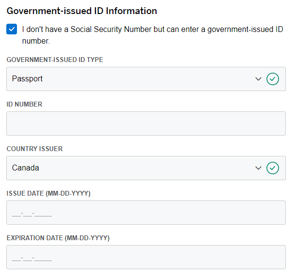 Amex Global Transfer application request for passport information