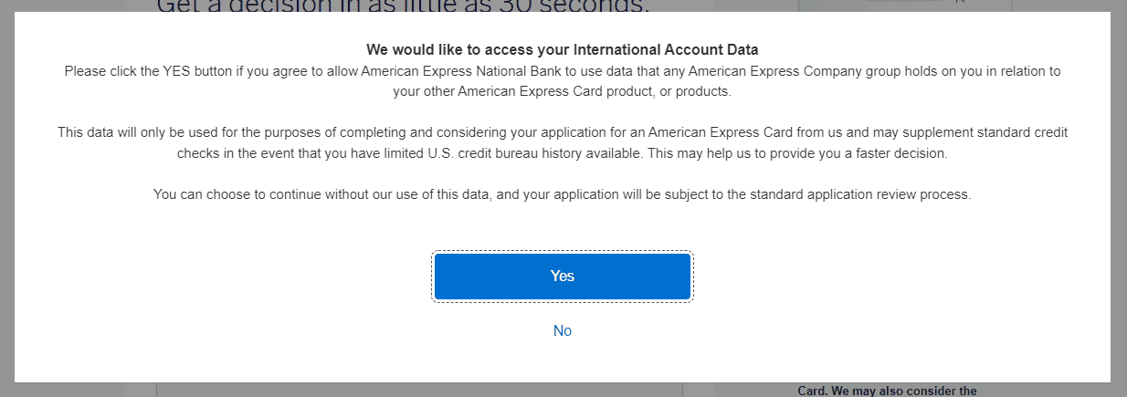 We would like to access your international account data