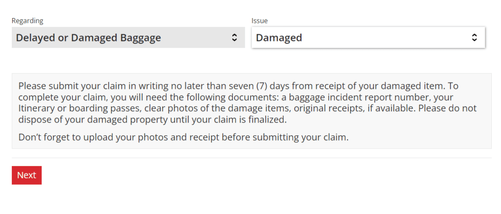 air canada customer care delayed or damaged baggage