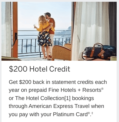 us amex platinum card fine hotels and resorts $200 statement credit