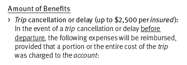 National Bank World Elite trip cancellation or delay insurance description