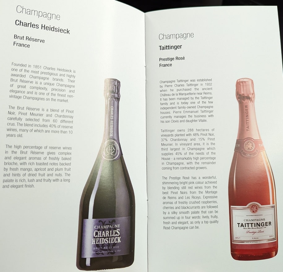 qatar airways qsuite champagne menu