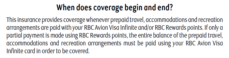 RBC Avion Visa Infinite coverage period begin and end