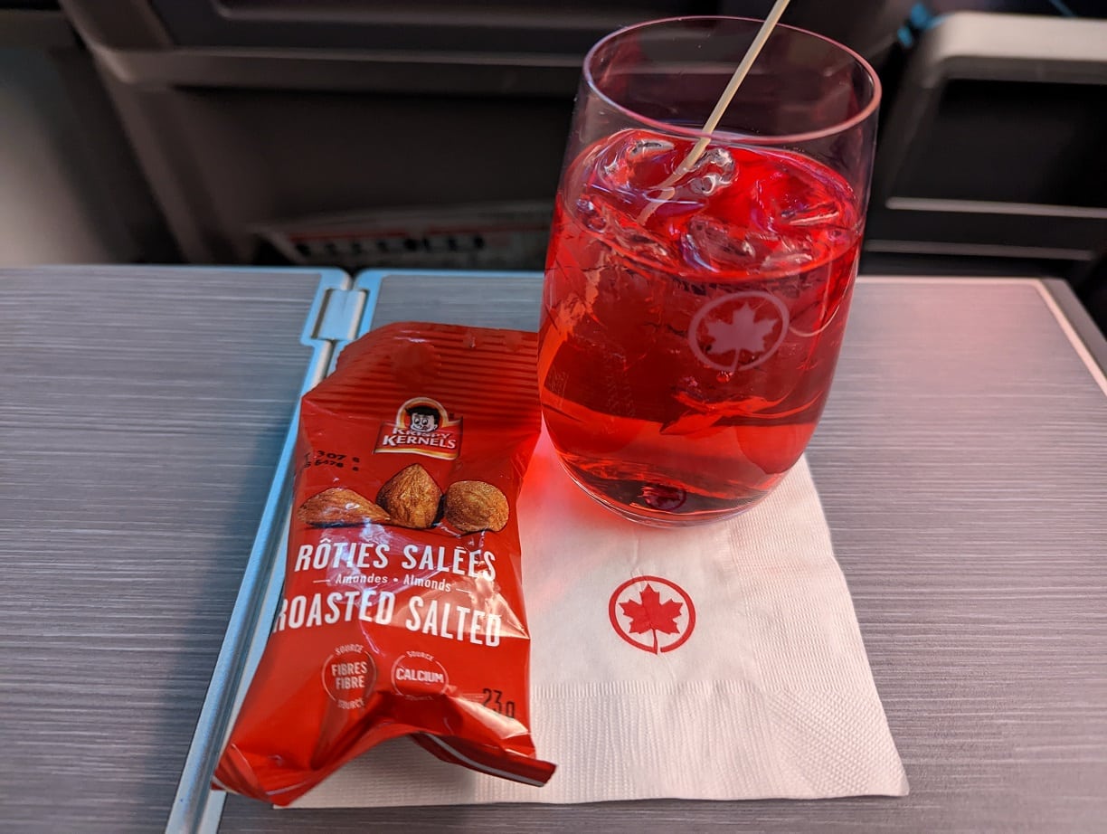 air canada business class 737 max 8 drink and nuts
