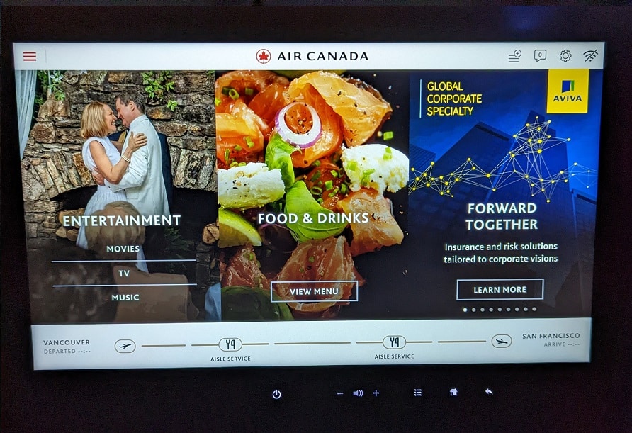 air canada business class 737 max 8 entertainment console options