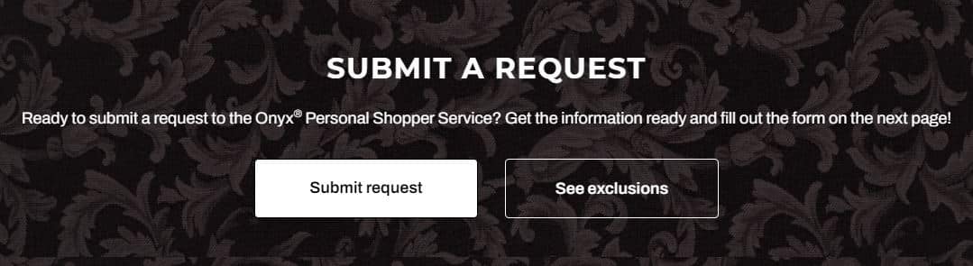 Air Miles Onyx Personal Shopper submit a request button