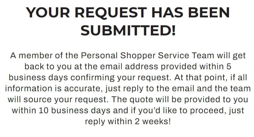 Air Miles personal shopper request has been submitted
