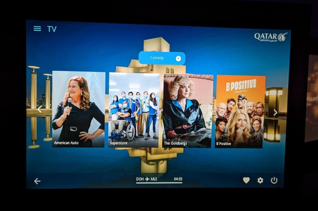 qatar airways business class tv show options