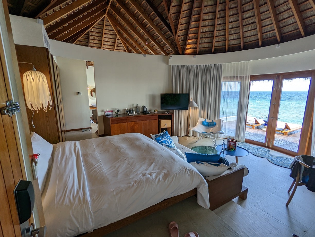 w maldives overwater villa bedroom