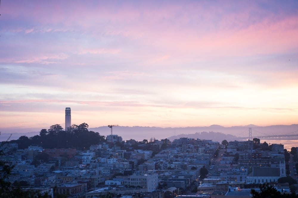 Coit Tower sunset in San Francisco