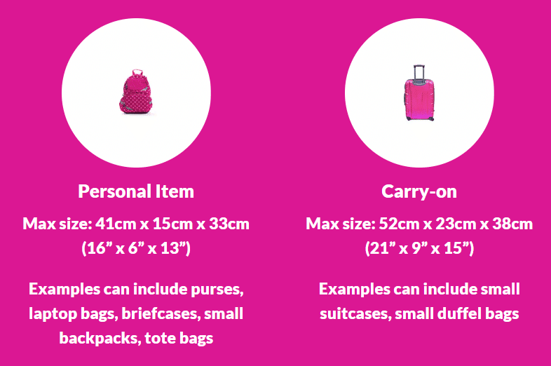 swoop baggage carryon and personal item sizes