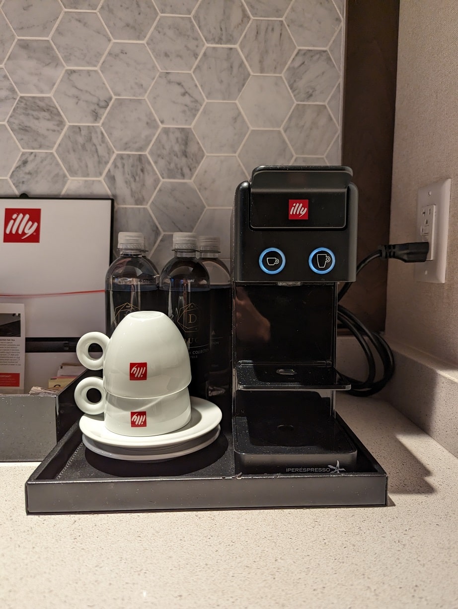 the douglas hotel one bedroom suite coffee machine and complimentary water
