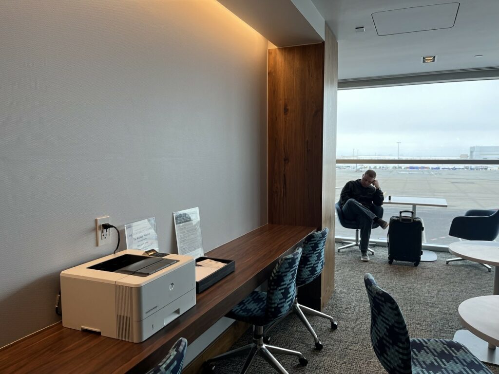 amex centurion lounge denver seating and printer