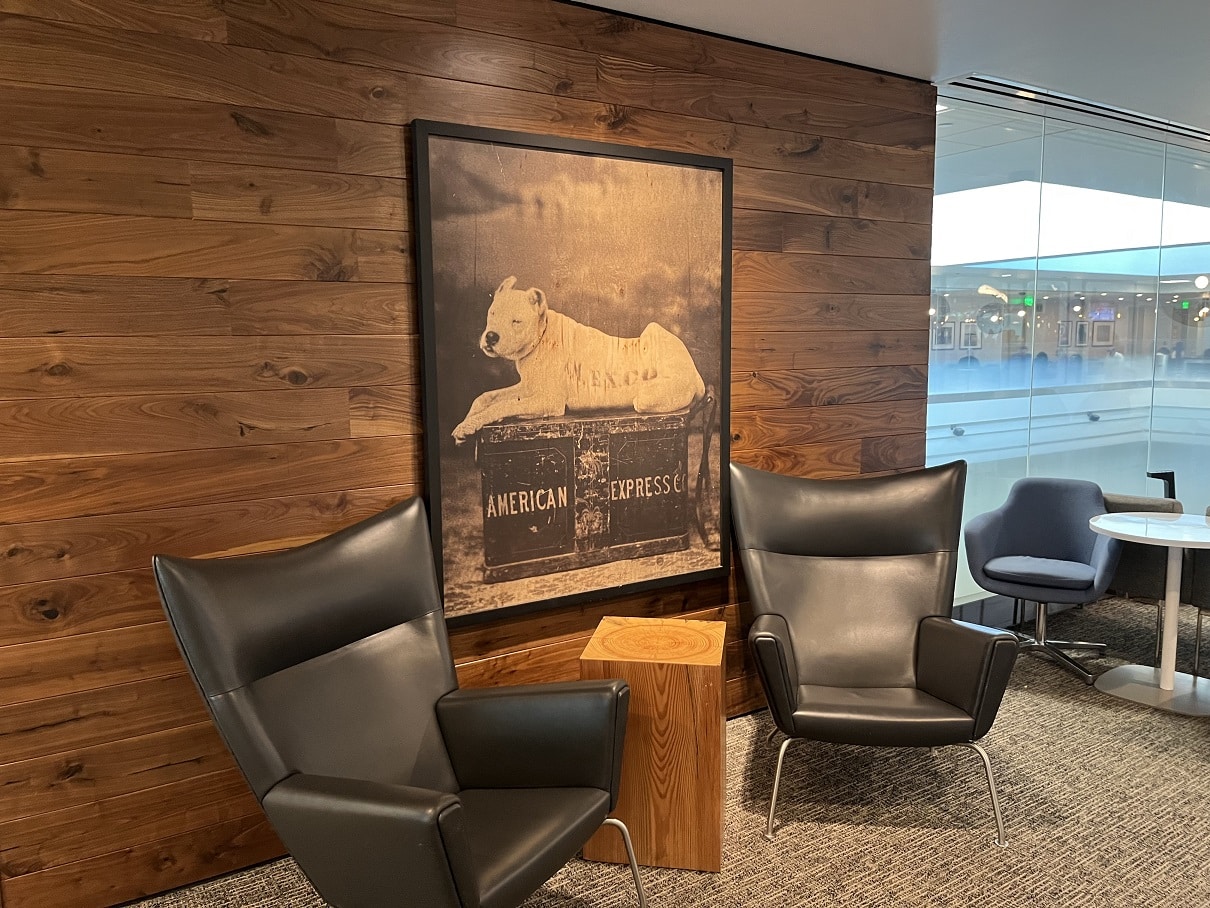 amex centurion lounge denver seating with artwork