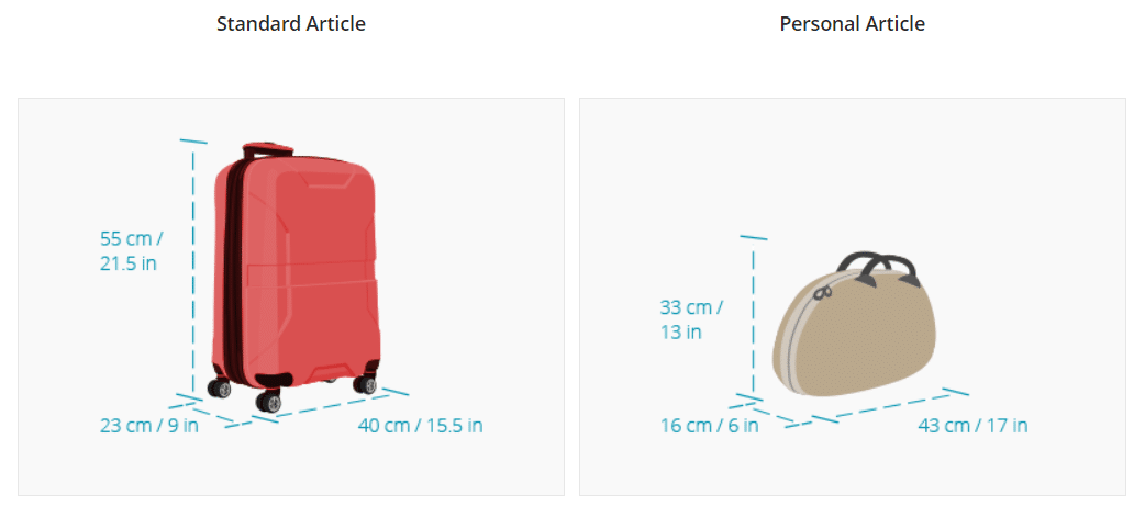 Personal item size store air canada