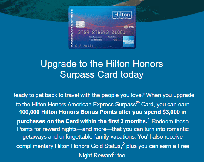 amex hilton honors surpass upgrade offer