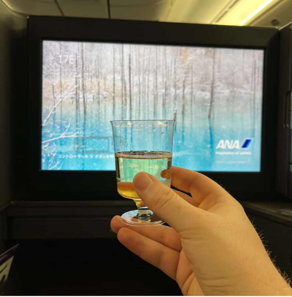 ana the room business class pre-departure champagne