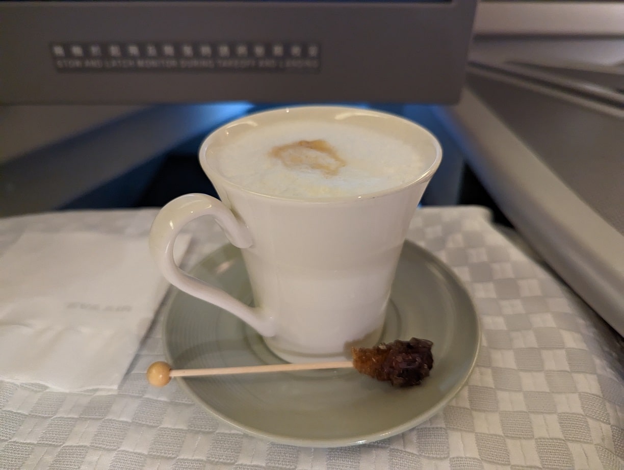 eva air business class latte with sugar