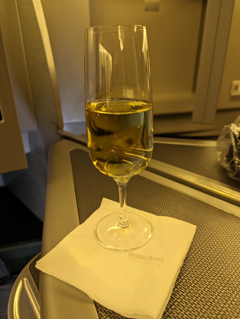 eva air business class pre departure champagne