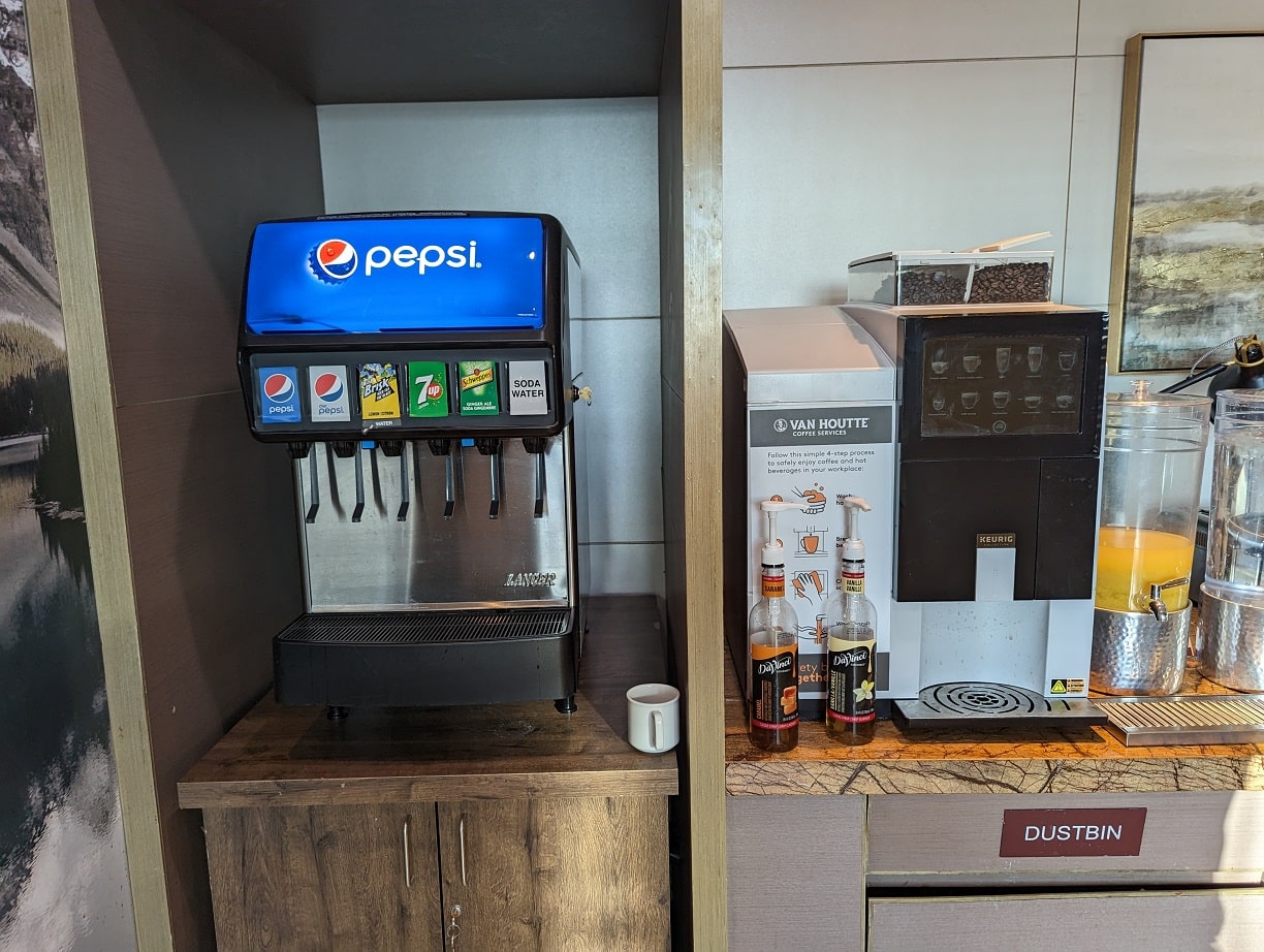 plaza premium lounge edmonton soft drinks and coffee machine